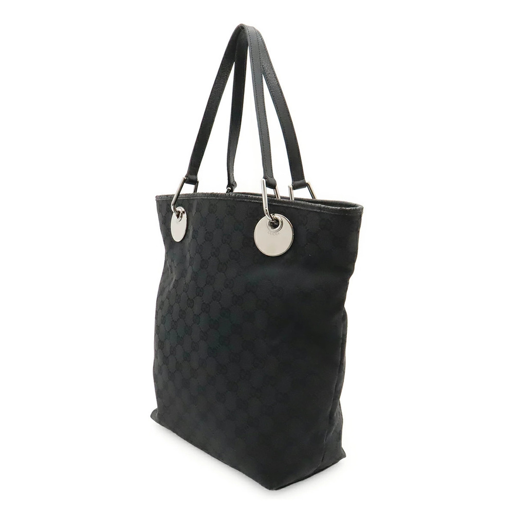 Gucci Hobo Black Bucket Bag Shoulder Canvas Tote GG Leather Black